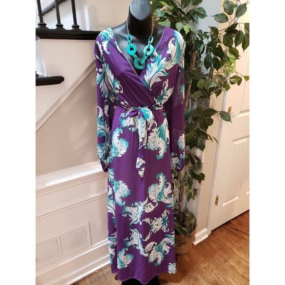 Haoohu Womens Purple Polyester V-Neck Long Sleeve Casual Long Maxi Dress Size 2X - Picture 11 of 11